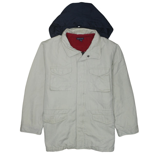 GANT Beige Cream Hooded Jacket Men’s XLarge Zip Pockets Button Cuffs Outerwear