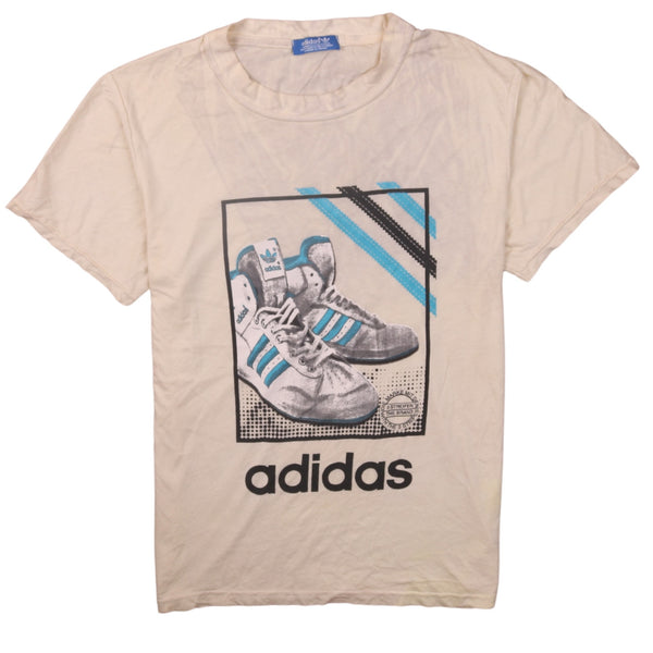 Adidas Cream Graphic T Shirt Men's Small Trefoil Trainers Print Casual Top Tee
