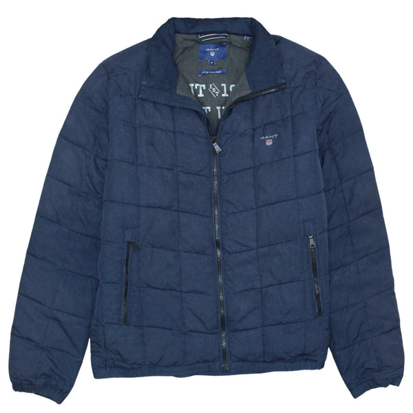 GANT Navy Blue Puffer Jacket Men's Medium Quilted Zip Pockets Embroidered Logo Outerwear