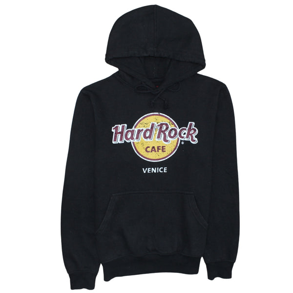 Hard Rock Cafe Black Hoodie Women’s Medium Printed Venice Logo Fleece Pullover Sweatshirt