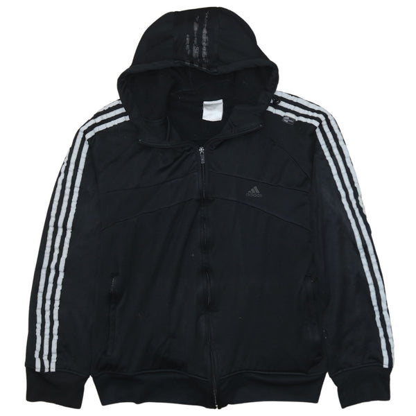 Adidas 90's Black Striped Sleeve Full Zip Hoodie Men's XLarge Vintage
