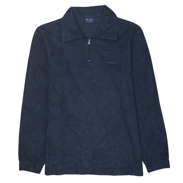 Champion 90's Lightweight Quarter Zip Fleece Jumper Large Navy Blue