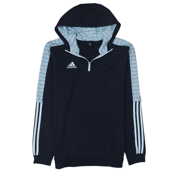Adidas 90's Striped Sleeve Quarter Zip Hoodie Medium Navy Blue