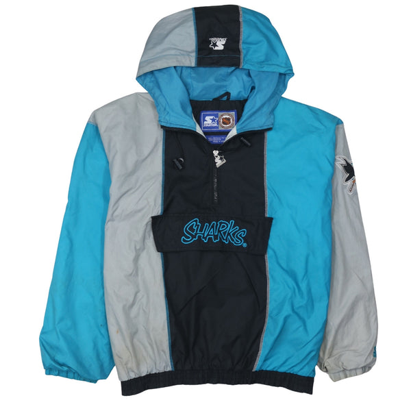Starter Teal Black Grey Hooded Windbreaker Men’s Large San Jose Sharks Logo Jacket Pullover