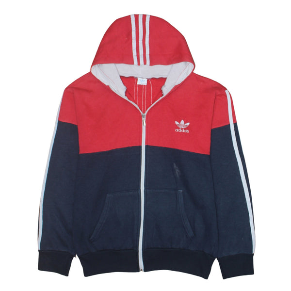 Adidas Red Navy Hoodie Women’s Large Full Zip Three Stripe Sleeves Trefoil Logo Sweatshirt
