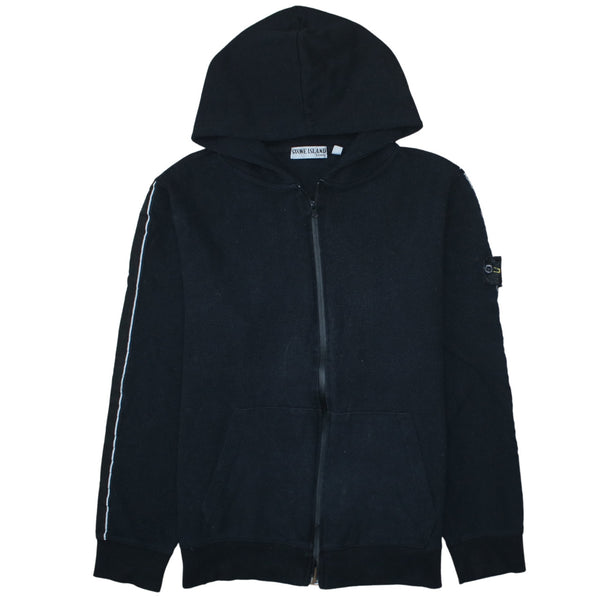 Stone Island Black Hoodie Men’s Medium Zip Front Sleeve Badge Stripe Detail Sweatshirt
