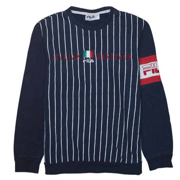 Fila Navy Blue Sweatshirt Men's Small Embroidered Italian Heritage Stripe Logo Pullover Top