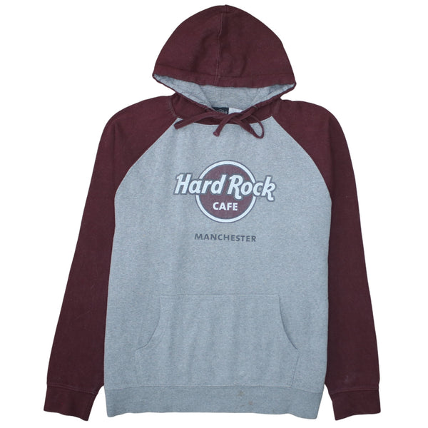 Hard Rock Cafe Grey Burgundy Hoodie Women’s XLarge Printed Manchester Logo Pullover Sweatshirt