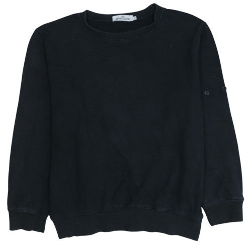 Stone Island Black Sweatshirt Men’s XXLarge Button Sleeve Detail Crewneck Pullover