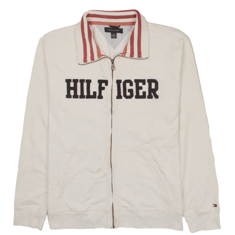 Tommy Hilfiger 90's Spellout Full Zip Up Sweatshirt Large Beige Cream