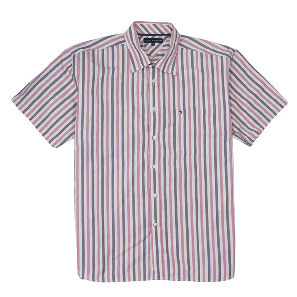Tommy Hilfiger Pink Purple Stripe Shirt Men's XLarge Short Sleeve Button Front Casual Top
