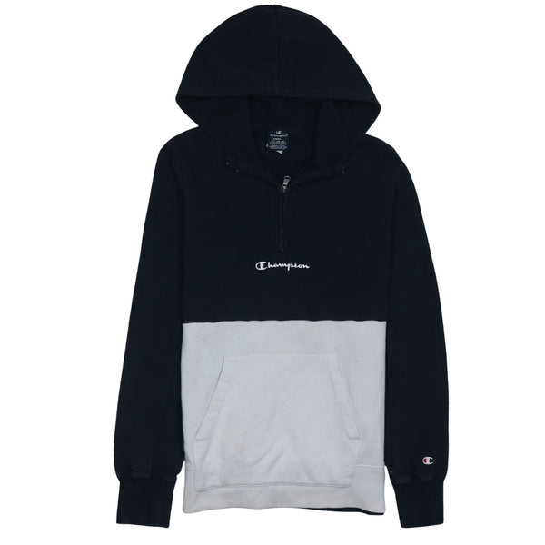 Champion Navy Grey Hoodie Women’s Small Embroidered Logo Half Zip Front Pocket Pullover Sweatshirt