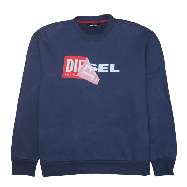 Diesel 90's Spellout Crew Neck Sweatshirt XLarge Navy Blue
