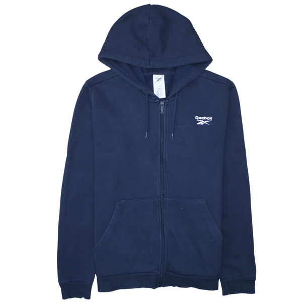 Reebok 90's Drawstring Pockets Full Zip Up Hoodie Large Navy Blue