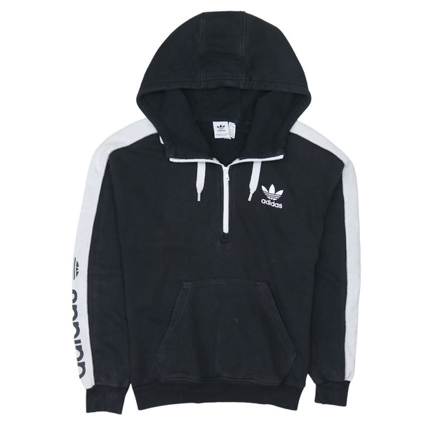 Adidas 90's Drawstring Pockets Pullover Hoodie Medium  Black