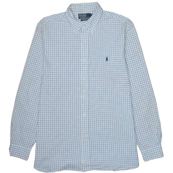 Polo Ralph Lauren White Blue Check Shirt Men's Large Embroidered Pony Logo Button Up