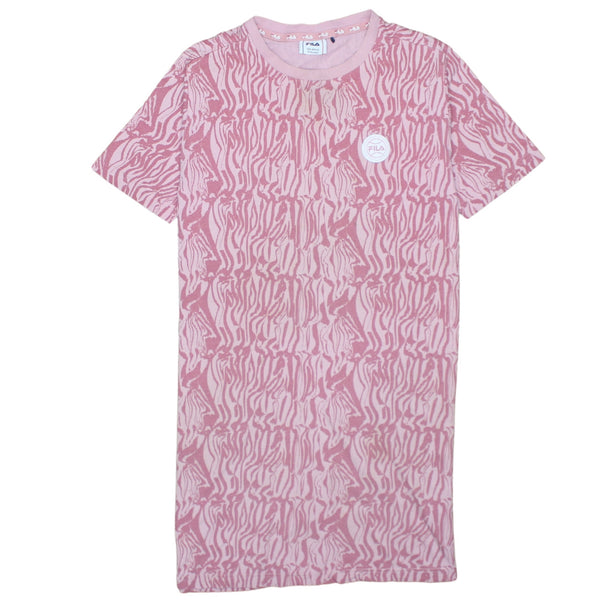 Fila Pink Zebra Print T Shirt Women’s Small Chest Logo Patch Casual Top Tee