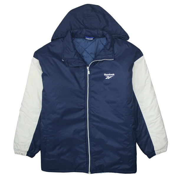 Reebok 90's Hooded Full Zip Up Windbreaker Medium Navy Blue