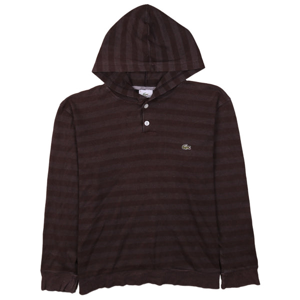 Lacoste 90's Striped Quater Button Hoodie XLarge Brown