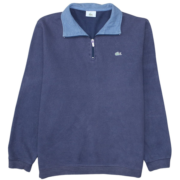 Lacoste Navy Blue Sweatshirt Men’s Medium Quarter Zip Contrast Collar Embroidered Logo Pullover