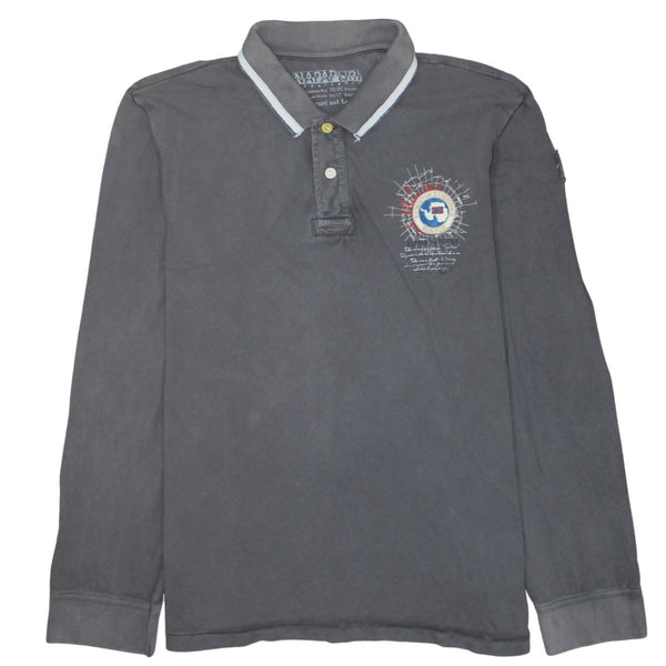 Napapijri Charcoal Grey Polo Shirt Women's 3XL Embroidered Chest Logo Long Sleeve Top