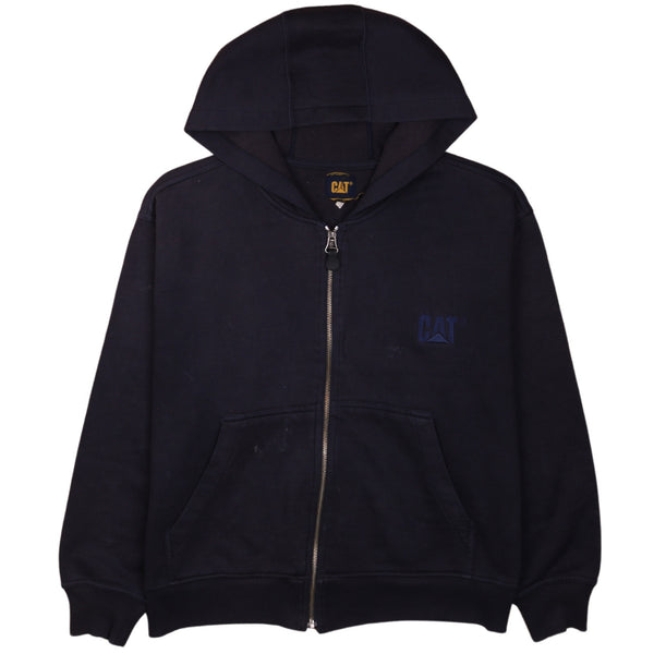 Cat 90's Drawstring Pockets Full Zip Up Hoodie Medium Black