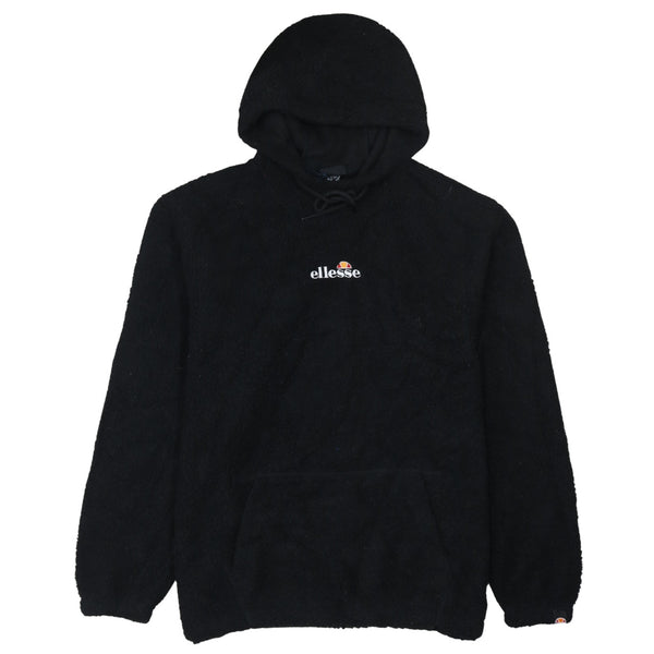 Ellesse Black Fleece Hoodie Women’s UK 12 Embroidered Logo Front Pocket Pullover Sweatshirt
