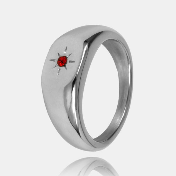 Silver Signet Ring With Ruby