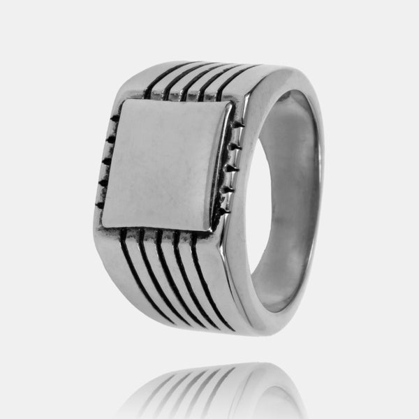 Grooved Signet Silver Ring