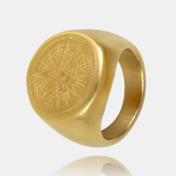 Gold Compass Signet Ring