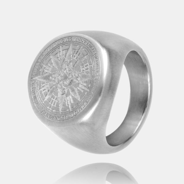 Silver Compass Signet Ring