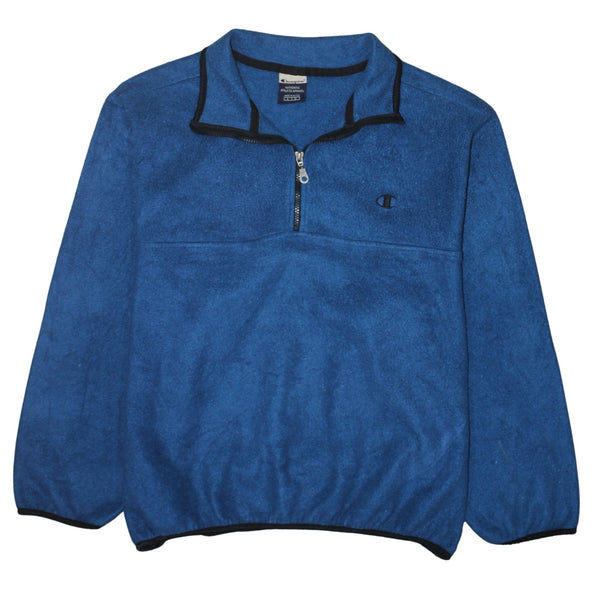 Champion Blue Fleece Jumper Men’s Large Quarter Zip Embroidered Logo Pullover Sweatshirt