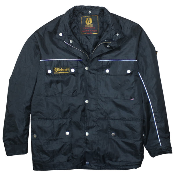 Belstaff Black Windbreaker Jacket Men's XLarge Reflective Piping Multi Pocket Belted Outerwear