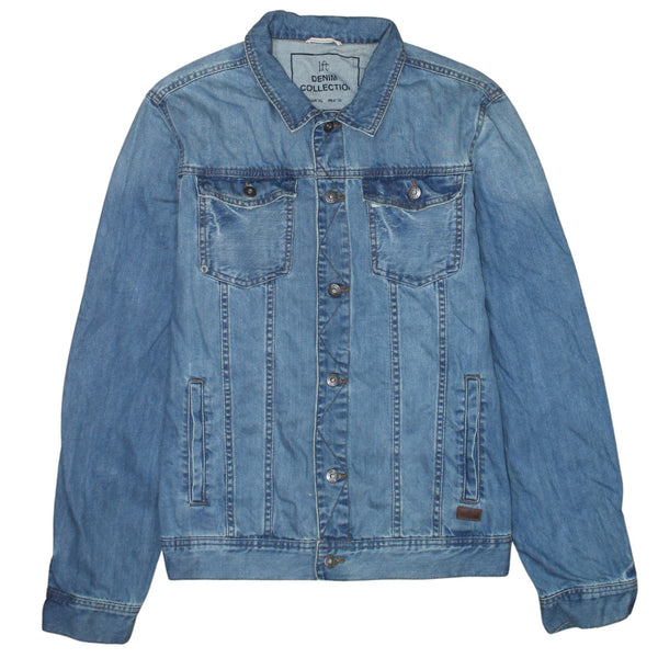 Retro 90's Plain Button Up Denim Jacket Small  Blue