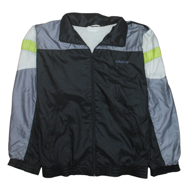 Adidas Black Grey Windbreaker Jacket Men's Medium Zip Pockets Embroidered Logo Track Top