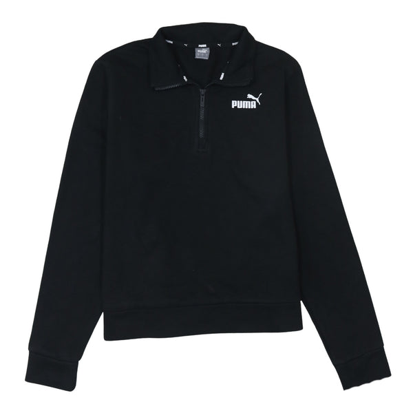 Puma Black Quarter Zip Sweatshirt Women's Large Embroidered Chest Logo Fleece Pullover Top