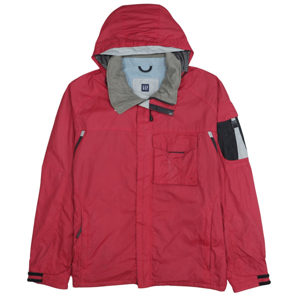 Gap Red Hooded Jacket Men’s Medium Zip Pockets Nylon Shell Outdoor Windbreaker