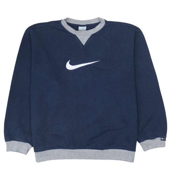 Authentic Nike 90s Navy Blue XL Crew Neck Sweatshirt with Swoosh