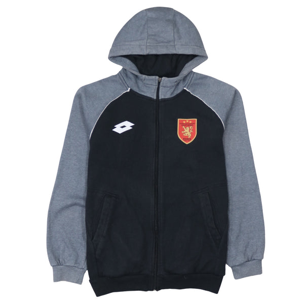 Lotto Black Grey Hoodie Men's Small Full Zip Embroidered Crest Logo Pockets Sweatshirt