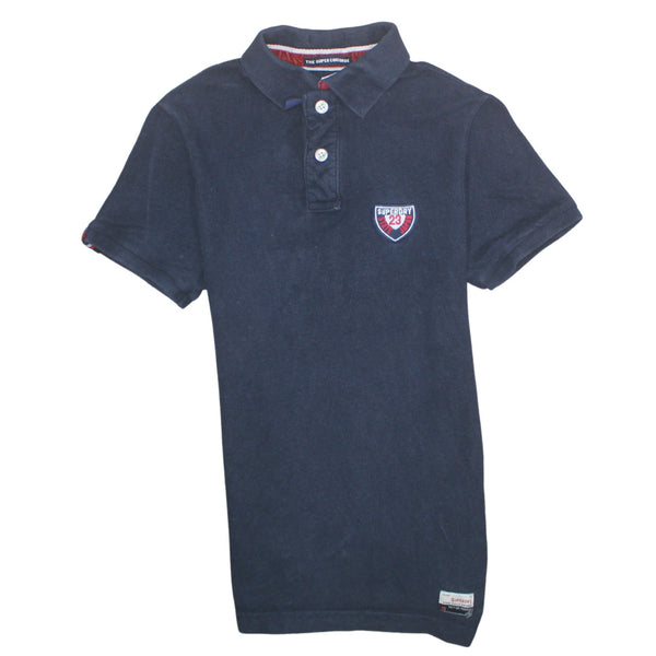 Superdry Black Polo Shirt Men's Small The Super Concorde Short Sleeve Top with Embroidered Chest Logo