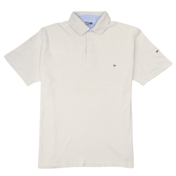 Tommy Hilfiger 90's Short Sleeves Quarter Button Polo Shirt Large Beige Cream