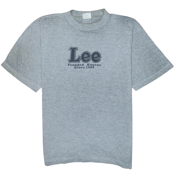 Lee Light Grey T Shirt Men's Large Printed Logo Crewneck Casual Tee Top