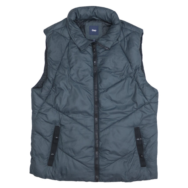 Gap Dark Grey Puffer Gilet Women’s Medium Zip Front Snap Pockets Quilted Vest