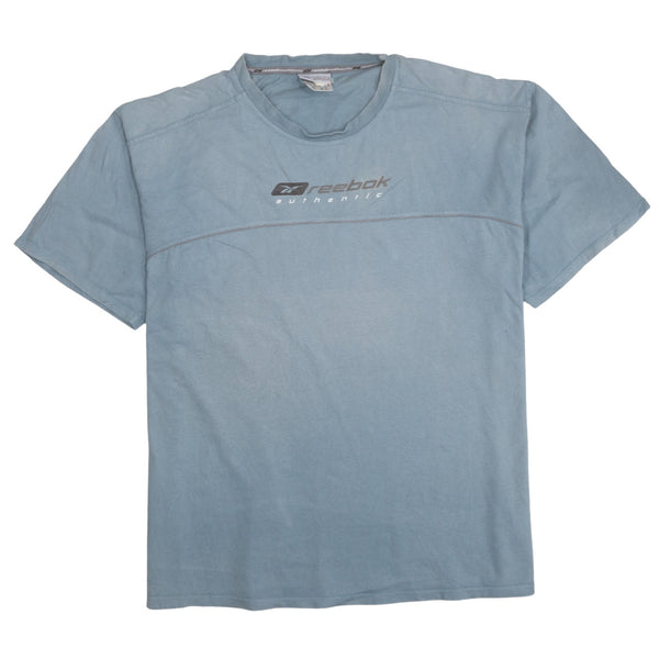Reebok Light Blue T Shirt Men's XLarge Printed Authentic Logo Crewneck Casual Top