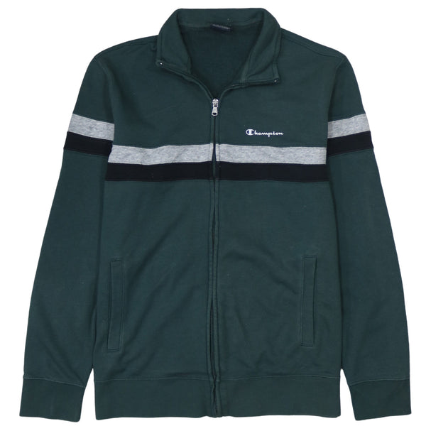 Champion Dark Green Zip Sweatshirt Women’s Large Embroidered Chest Logo Stripe Track Top
