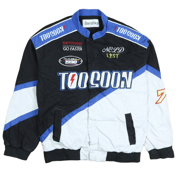 Bershka 90's Too Soon Lightweight Nascar Jacket Small Black