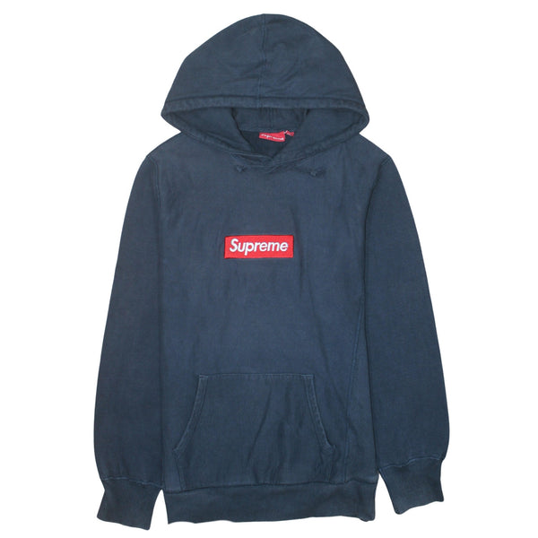 Supreme Navy Blue Hoodie Men's Large Box Logo Embroidered Front Pocket Pullover Sweatshirt
