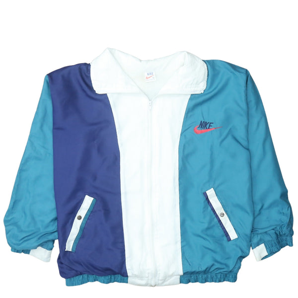 Nike Teal Blue Windbreaker Jacket Men's XLarge Embroidered Swoosh Colour Block Zip Track Top
