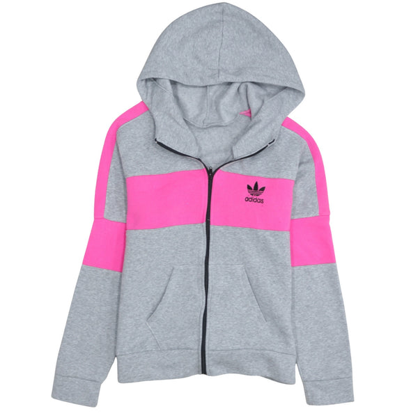 Adidas 90's Drawstring Pockets Full Zip Up Hoodie XSmall  Grey