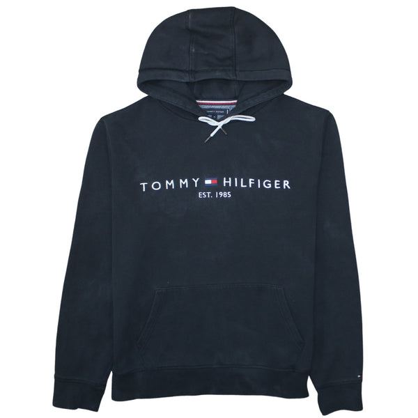 Tommy Hilfiger Black Hoodie Women’s XLarge Embroidered Chest Logo Front Pocket Pullover Sweatshirt